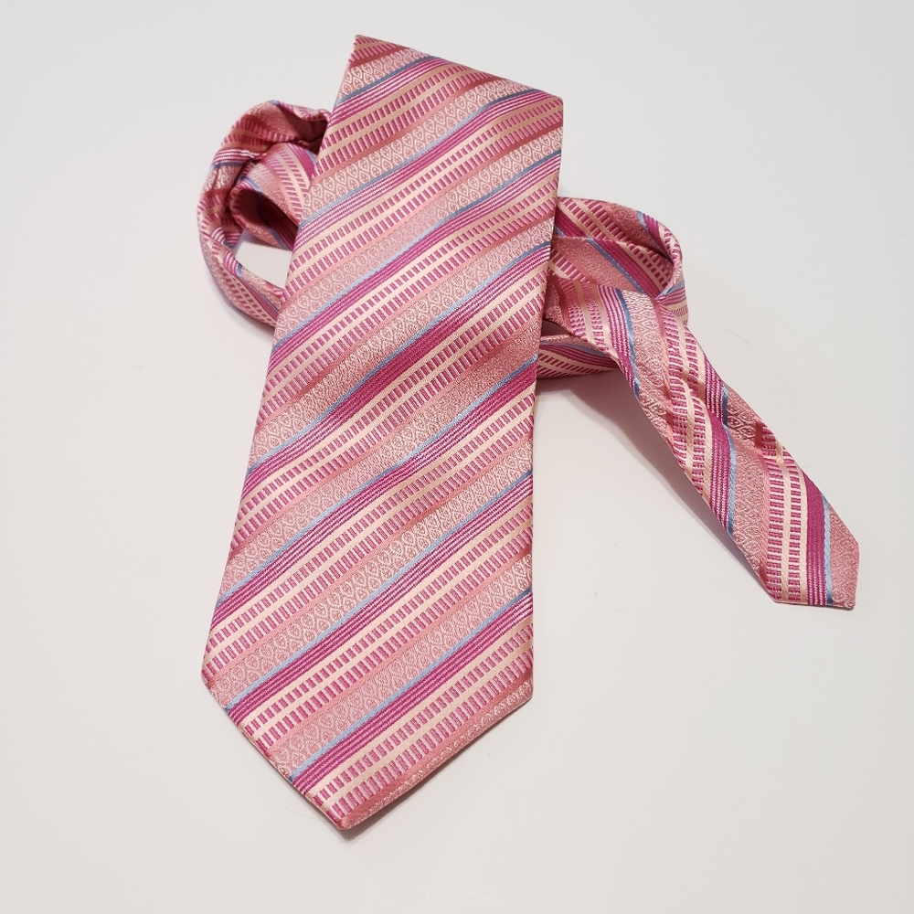 UMO LORENZO PINK STRIPPED WOVEN TIE